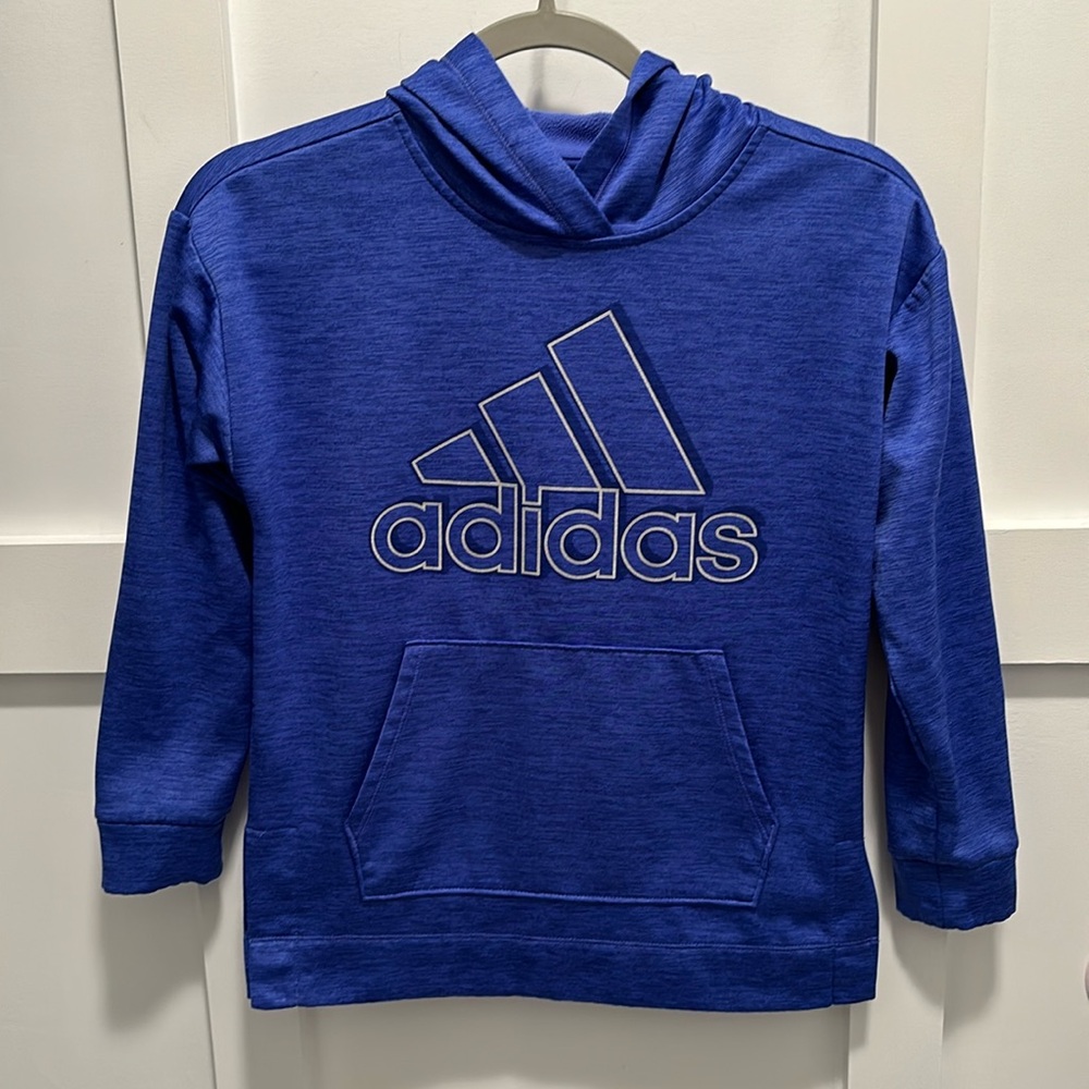 Girls adidas blue lite weight fleece lined front pocket hoodie size Medium 10-12